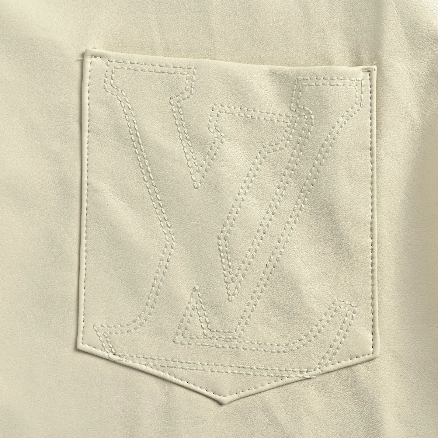 Louis Vuitton/Louis Vuitton 26Fw mixed leather embroidered logo shirt jacket